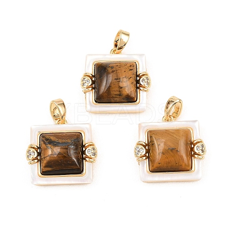 Natural Tiger Eye and Freshwater Shell Pendants KK-H538-24C-G-1