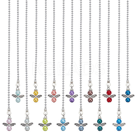 14Pcs 14 Colors Angel Glass Pearl & Alloy Charms Ceiling Fan Pull Chain Extenders PALLOY-HY00059-1