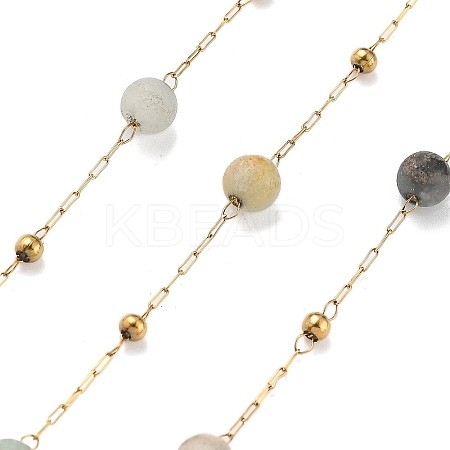 Natural Flower Amazonite & 304 Stainless Steel Beads Link Chains CHS-K021-08A-07-1