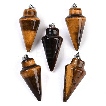 Natural Tiger Eye Gemstone Pointed Pendants G-K384-01P-07-1