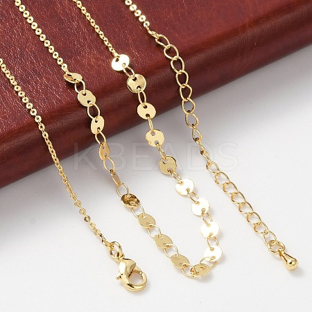 Brass Cable & Flat Sequin Chains Necklaces for Women NJEW-D302-40G-1