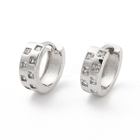 Square Pattern Rack Plating Brass Clear Cubic Zirconia Hoop Earrings for Women EJEW-G409-02P-1