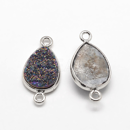 Electroplate Natural Druzy Crystal Teardrop Links connectors G-A124-02C-S-1