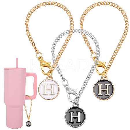 Flat Round with Letter Alloy Enamel Wine Glass Charms AJEW-AB00184-08-1