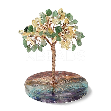 Natural Yellow Quartz & Green Aventurine Chips Tree Decorations DJEW-M012-03A-1