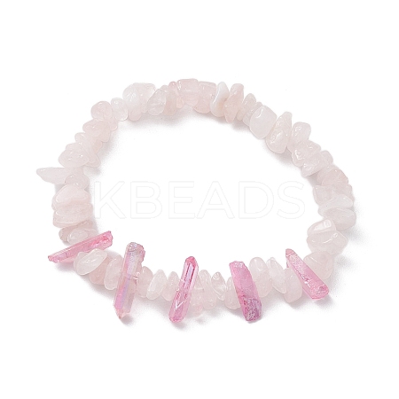Natural Rose Quartz Chips Beaded Stretch Bracelets BJEW-TA00494-03-1