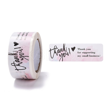 Pink Rectangle Paper Thank You Stickers DIY-C042-07C-1
