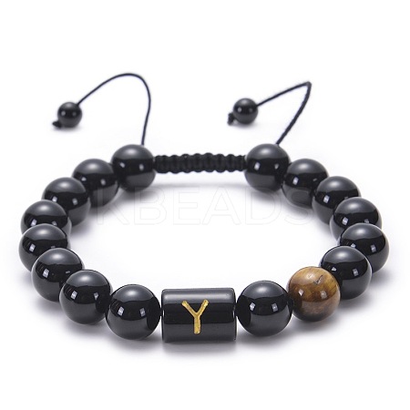 Natural Black Agate & Tiger Eye Round Beaded Adjustable Bracelets HL8029-25-1