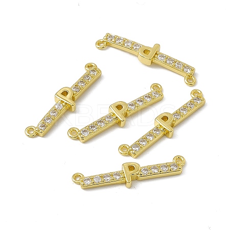 Rack Plating Brass Micro Pave Clear Cubic Zirconia Connector Charms KK-C007-37G-P-1