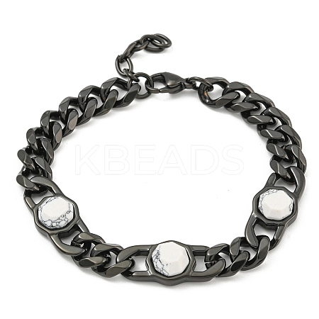 304 Stainless Steel & Natural Howlite Polygon Link Bracelets for Women BJEW-G717-16B-01-1