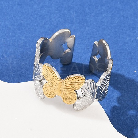 304 Stainless Steel Double Color Cuff Rings RJEW-S635-01GP-17-1