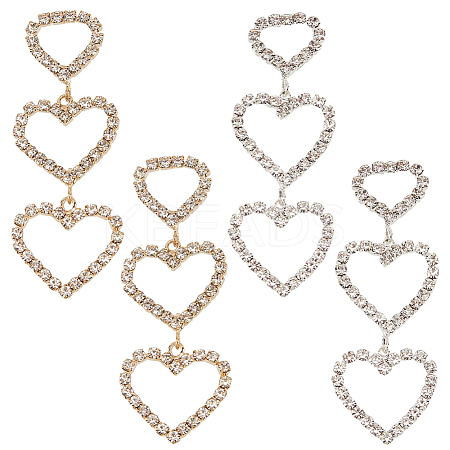 2 Pairs 2 Colors Crystal Rhinestone Triple Hollow Heart Dangle Stud Earrings with 925 Sterling Silver Pins EJEW-AN0001-22-1