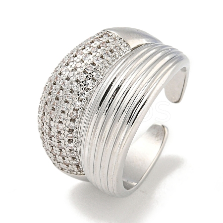 Rack Plating Brass Micro Pave Cubic Zirconia Open Cuff Rings for Women RJEW-I104-16P-1