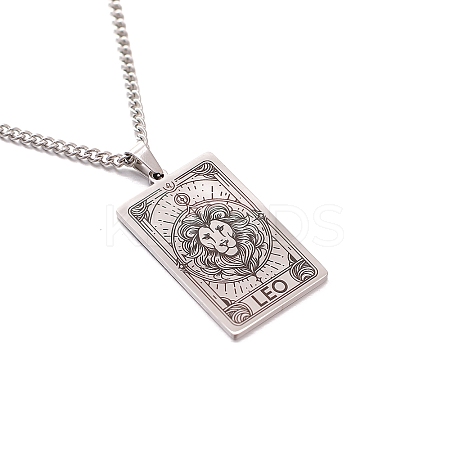 304 Stainless Steel Curb Chain Rectangle with Constellation Pendant Necklaces PW-WG0F5D0-13-1