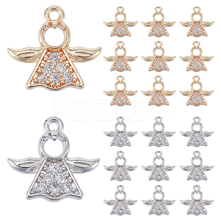 20Pcs 2 Colors Rack Plating Brass Micro Pave Clear Cubic Zirconia Charms KK-PH0009-43-1