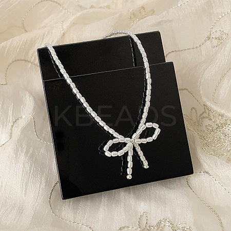 Resin Pearl Beaed Bowknot Pendant Necklaces for Women NJEW-K386-02A-P-1