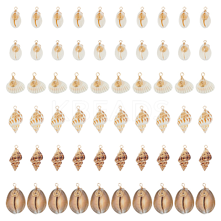 60Pcs 6 Style Natural Shell Pendants PALLOY-ME00019-1
