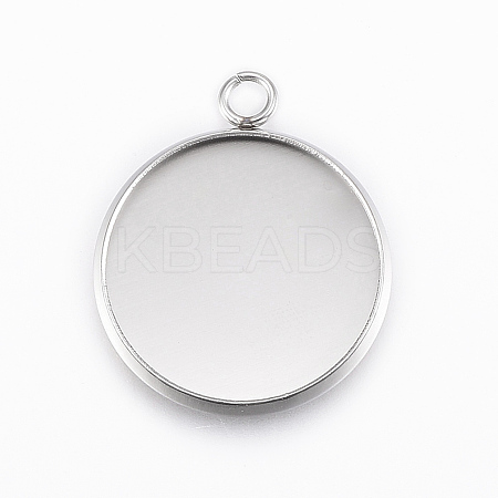 Tarnish Resistant 304 Stainless Steel Pendant Cabochon Settings STAS-E146-18P-18mm-1