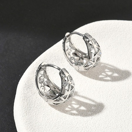 Hollow Triangle Brass Micro Pave Clear Cubic Zirconia Hoop Earrings EJEW-G452-04P-1