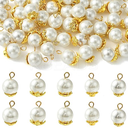 50Pcs 5 Styles Grade A Rainbow Plated Shell Pearl Round Charms FIND-CJ0001-48-1