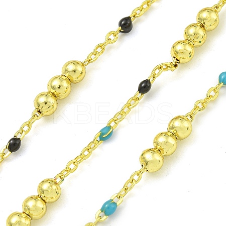 Brass Enamel Round Beaded Link Chain CHC-G022-07G-09-1