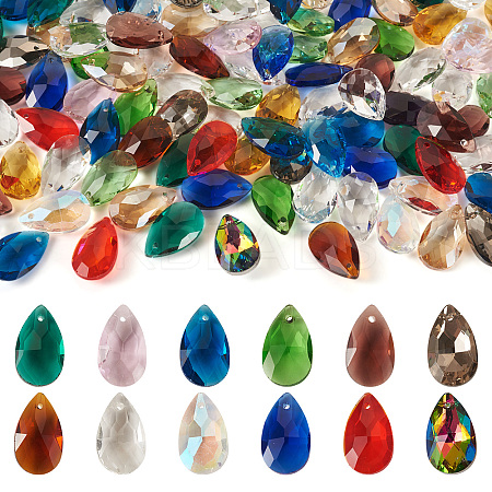 100Pcs Faceted Teardrop Glass Pendants GLAA-KS0001-11-1