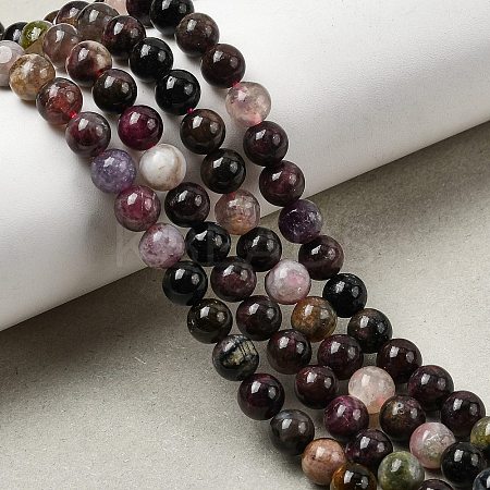 Round Natural Multicolor Tourmaline Beads Strands G-K068-13-6mm-01-1