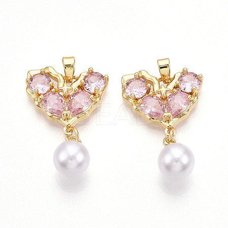 Brass Micro Pave Cubic Zirconia & ABS Imitation Pearl Pendants KK-T070-66B-1
