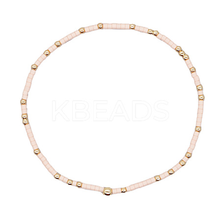 Minimalist Glass Seed Beads & Brass Beads Stretch Bracelets for Women BC0195-9-1