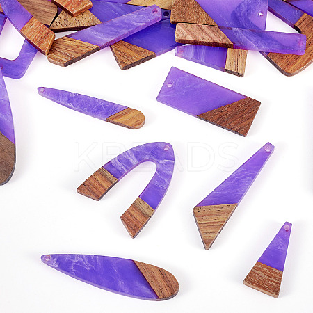 20Pcs 10 Styles Resin & Wood Pendants WOOD-TA0002-67A-1