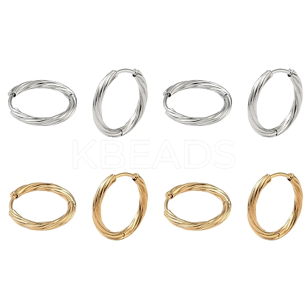2 Pairs 2 Colors 304 Stainless Steel Twist Hoop Earrings for Women EJEW-YW0001-15-1