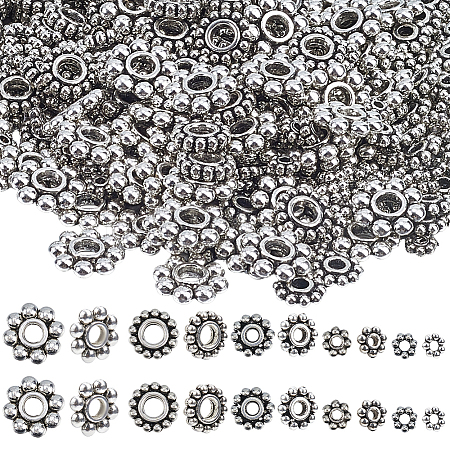 500Pcs 5 Styles Tibetan Style Alloy Daisy Spacer Beads FIND-SP0002-22A-1