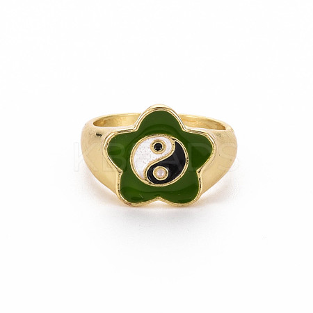Rack Plating Light Gold Alloy Enamel Wide Band Rings RJEW-Q163-006-RS-1