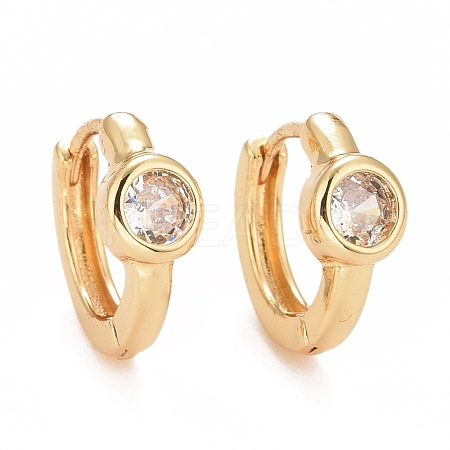Flat Round Cubic Zirconia Hoop Earrings EJEW-G288-05G-1