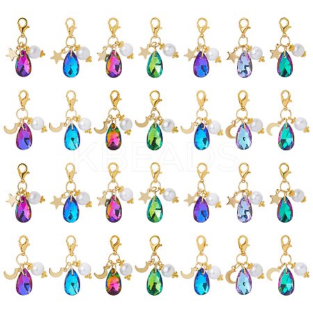 28Pcs 7 Colors Glass & Acrylic Pendant Decorations HJEW-FH00134-1