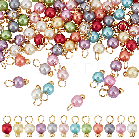 120Pcs 12 Colors Round Acrylic Beaded Charms PALLOY-GO00062-1