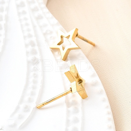 304 Stainless Steel Tiny Hollow Out Star Stud Earrings for Women LS-STAS-A065-01G-1