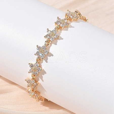 Cubic Zirconia Flower Link Bracelets BJEW-L711-03G-08-1