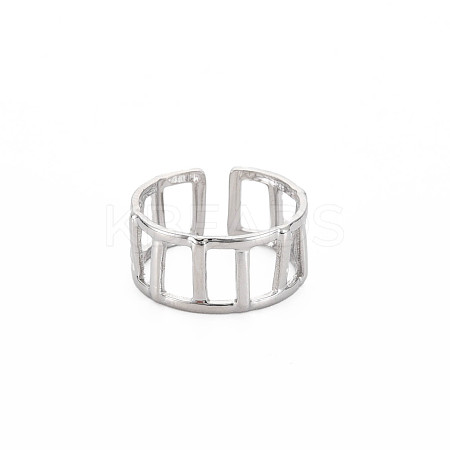 Non-Tarnish 304 Stainless Steel Rectangle Hollow Open Cuff Ring for Women RJEW-S405-161P-1