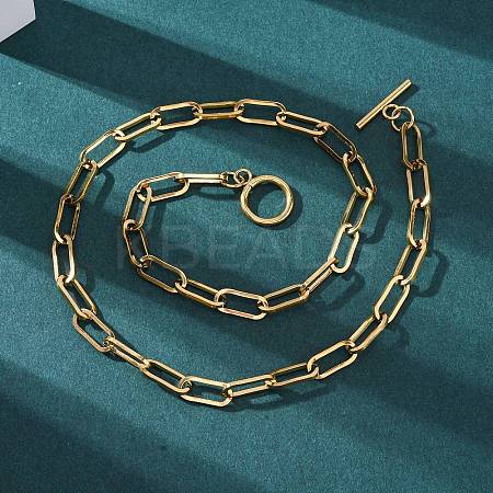 Unisex PVD Vacuum Plating 304 Stainless Steel Paperclip Chain Necklaces NJEW-H215-02G-1