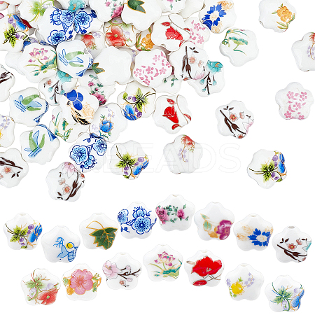 90Pcs 15 Colors Handmade Porcelain Ceramic Beads Strands PORC-PH0001-25-1