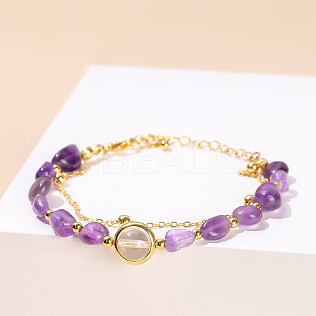 Natural Amethyst & Quartz Crystal Round Beads Stretch Bracelets WG466DA-08-1