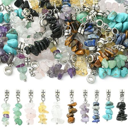 50Pcs 10 Style Natural & Synthetic Gemstone European Dangle Charms HJEW-CJ00093-1