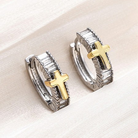 Brass Micro Pave Clear Cubic Zirconia Hoop Earrings EJEW-H158-20C-GP-1