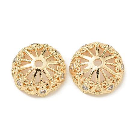 Rack Plating Brass Micro Pave Clear Cubic Zirconia Bead Caps KK-K386-13G-01-1