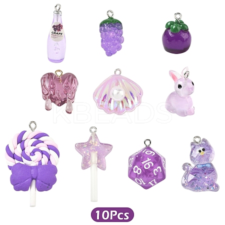 10Pcs 10 Styles Opaque & Transparent Resin Pendants RESI-YW0005-20-1
