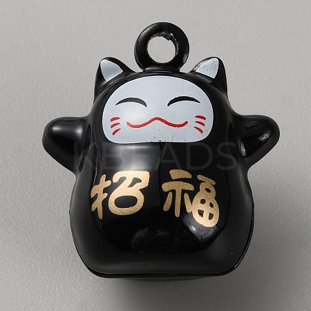 Lucky Cat Shapes Baking Paint Brass Pendants KK-WH0081-69A-1
