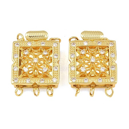 Rack Plating Brass Micro Pave Clear Cubic Zirconia Box Clasps KK-G494-05G-1