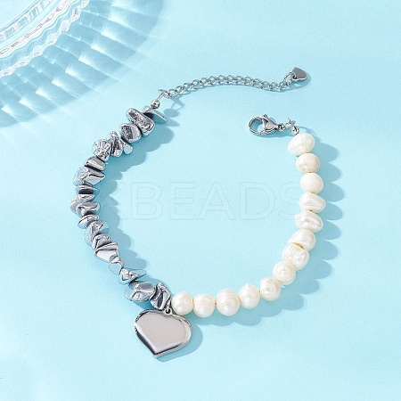 304 Stainless Steel Heart Charm Bracelets BJEW-JB13361-01-1