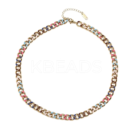 8MM 201 Stainless Steel Enamel Cuban Link Chain Necklaces NJEW-H085-02G-1